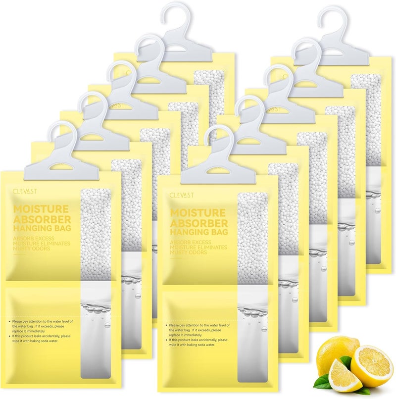 CLEVAST Moisture Absorbers Packets 10 Pack, Dehumidifier Bags for Closet, Scented Hanging Humidity Absorber in Wardrobes, Bedrooms, Bathrooms (Lemon) - Image 1